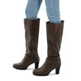 thumbnail image 5 of Pennysue Women Knee High Boots Brown PU Wide Calf Chunky Heel Booties For Women 10M, 5 of 6