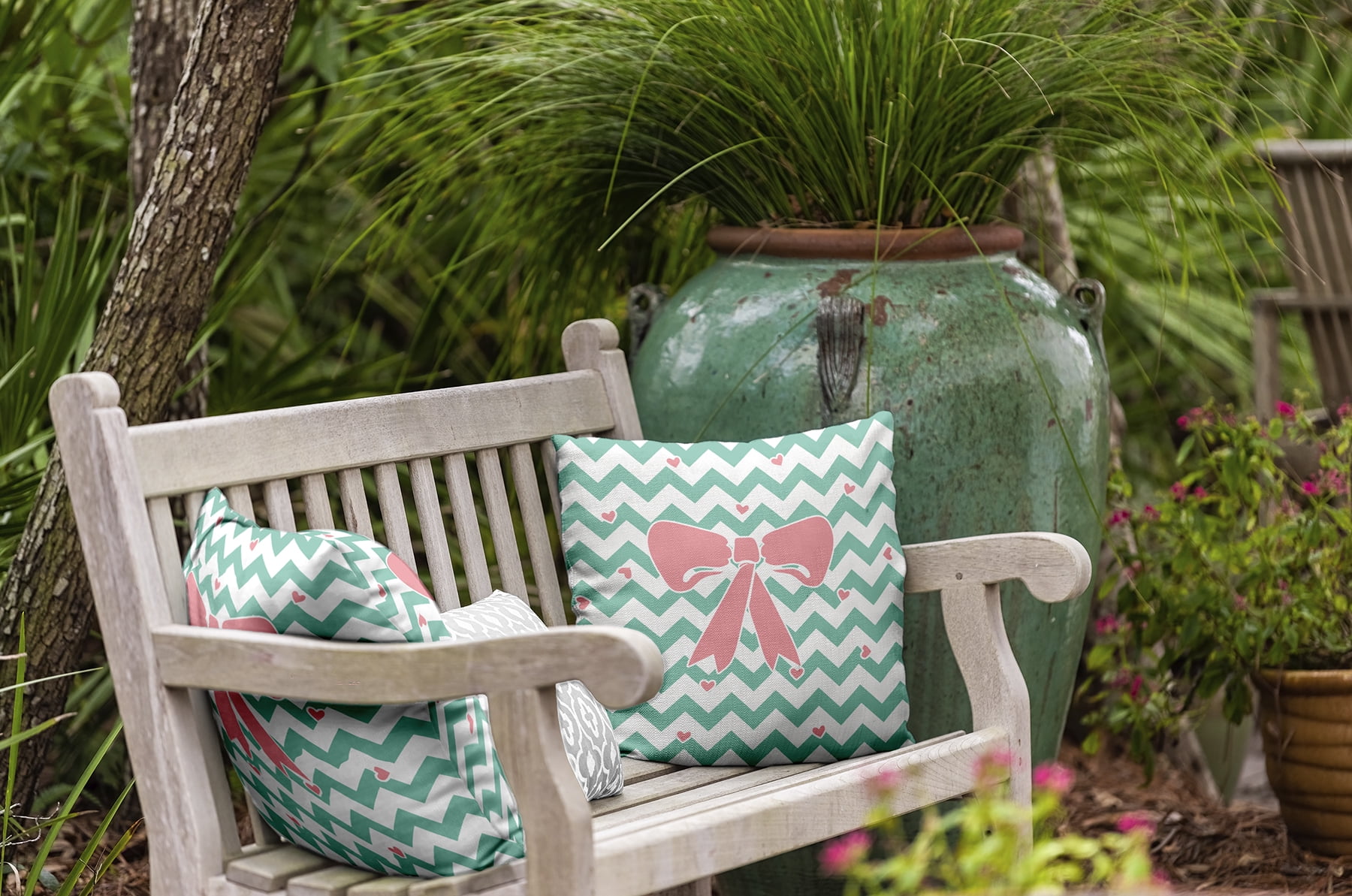 20" x 20" Simply Daisy Chevron Bow Polyester Indoor/Outdoor Pillow, Spring Green Qty 1