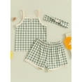 thumbnail image 2 of Suealasg Toddler Baby Girls Summer Outfits Clothes 3M 6M 12M 18M 24M Infant Girls Plaid Print Camisole Tops Elastic Shorts Headband Set 3Pcs Causal Clothing for Newborn Girls, 2 of 9