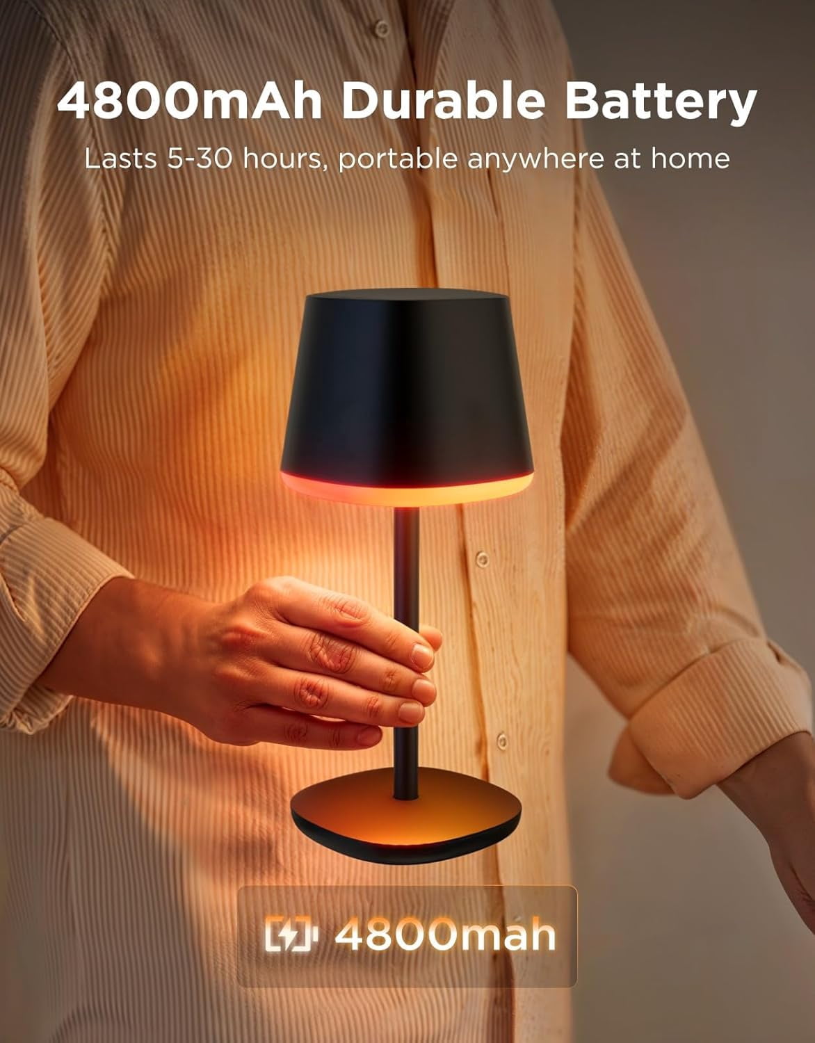 Govee Smart Cordless Table Lamp Classic, RGBIC Rechargeable Table Lamp for Bedroom, Living Room, Portable Desk Lamp Works with Matter, Alexa, LED Bedside Lamp with 72 Scenes Modes, Timer, 500lm