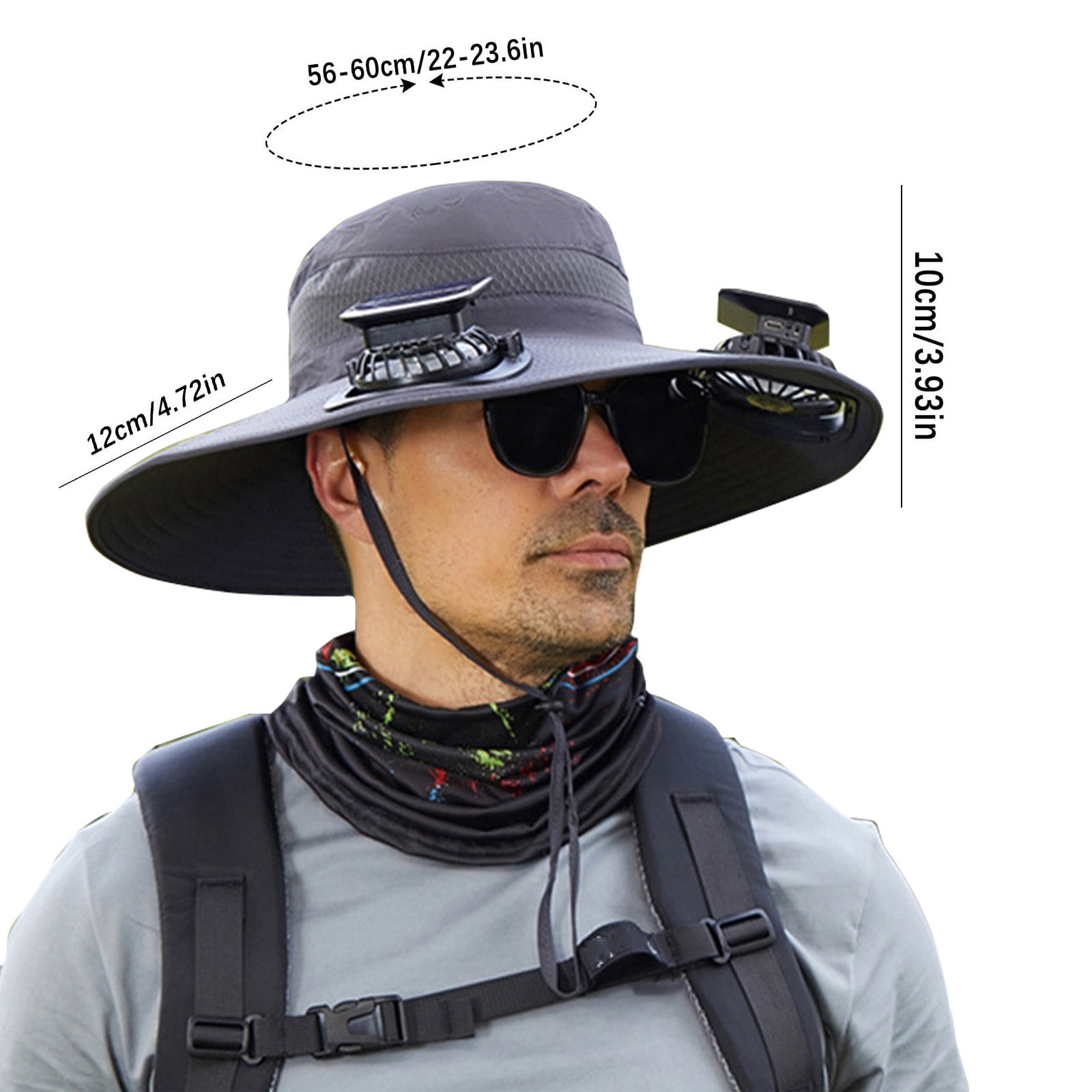 Solar Powered Fan Hat - Mens Sun Fishing Hat with Fan Built In - Wide Brim Hat Outdoor with 2 Solar Fan - Sunscreen Sombrero for Men - 3 Speed Adjustable