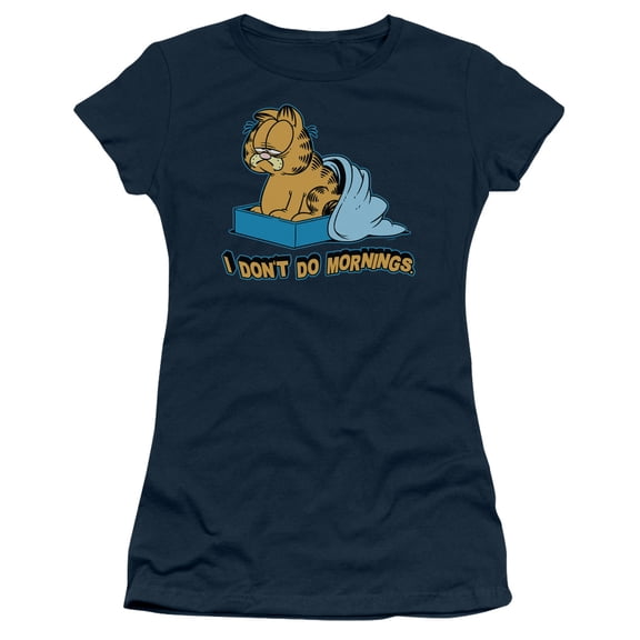 Garfield - I Dont Do Mornings - Juniors Teen Girls Cap Sleeve Shirt - X-Large