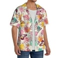 thumbnail image 4 of Naloa Butterflies and Roses Men's Loose Fit Cuban Collar Short-Sleeve Shirt with Button-down and Chest Pocket for Everyday Wear Outings - Small, 4 of 7
