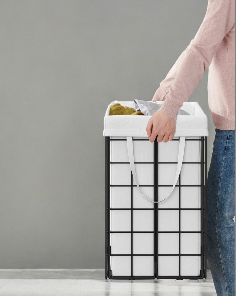 Cream White Laundry Hamper - 29 Gal. (110L) Laundry Basket with Collapsible Design. Features a Removable and Washable Liner, Metal Wire Frame