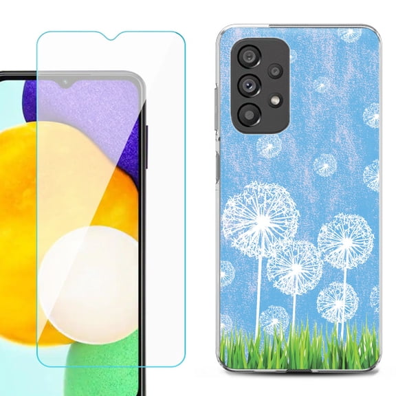 Slim-Fit Gel TPU Phone Case for Samsung Galaxy A23 5G, with Tempered Glass Screen Protector, by OneToughShield ® - Dandelion Sky