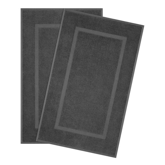 Cotton Paradise 100% Cotton Bath Mats for Bathroom Floor Set of 2 Pack, 20x34 Soft Absorbent Washable Quick Dry Tub Bathmat, Gray