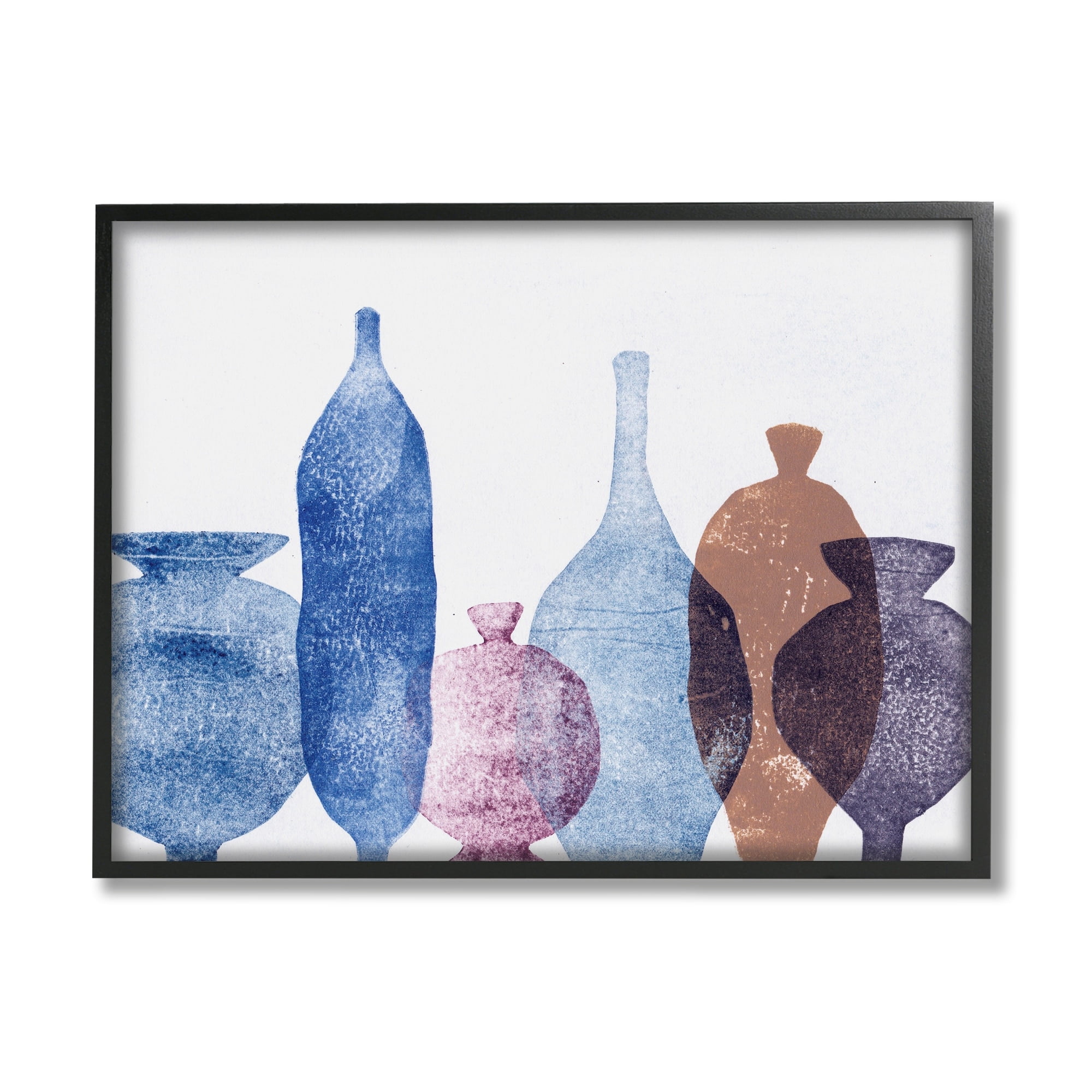 Stupell Industries Blue Layered Vases Contemporary Abstract Painting Gray Framed Art Print Wall Art