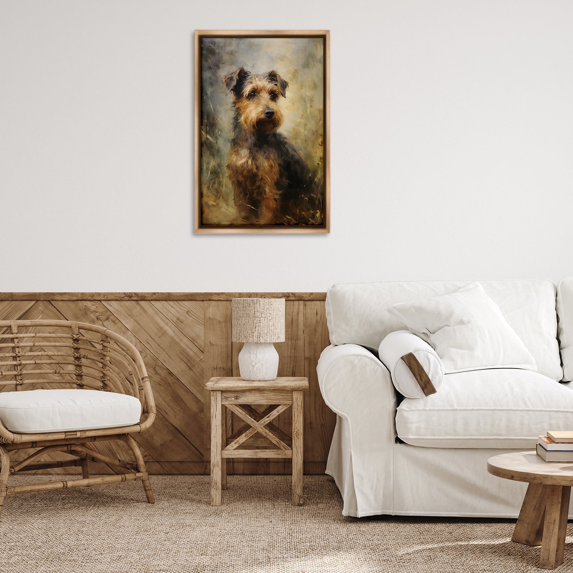 Stupell Industries Poised Terrier Dog Animals & Insects Painting Brown Floater Framed Canvas Art Print Wall Art, 21 x 31