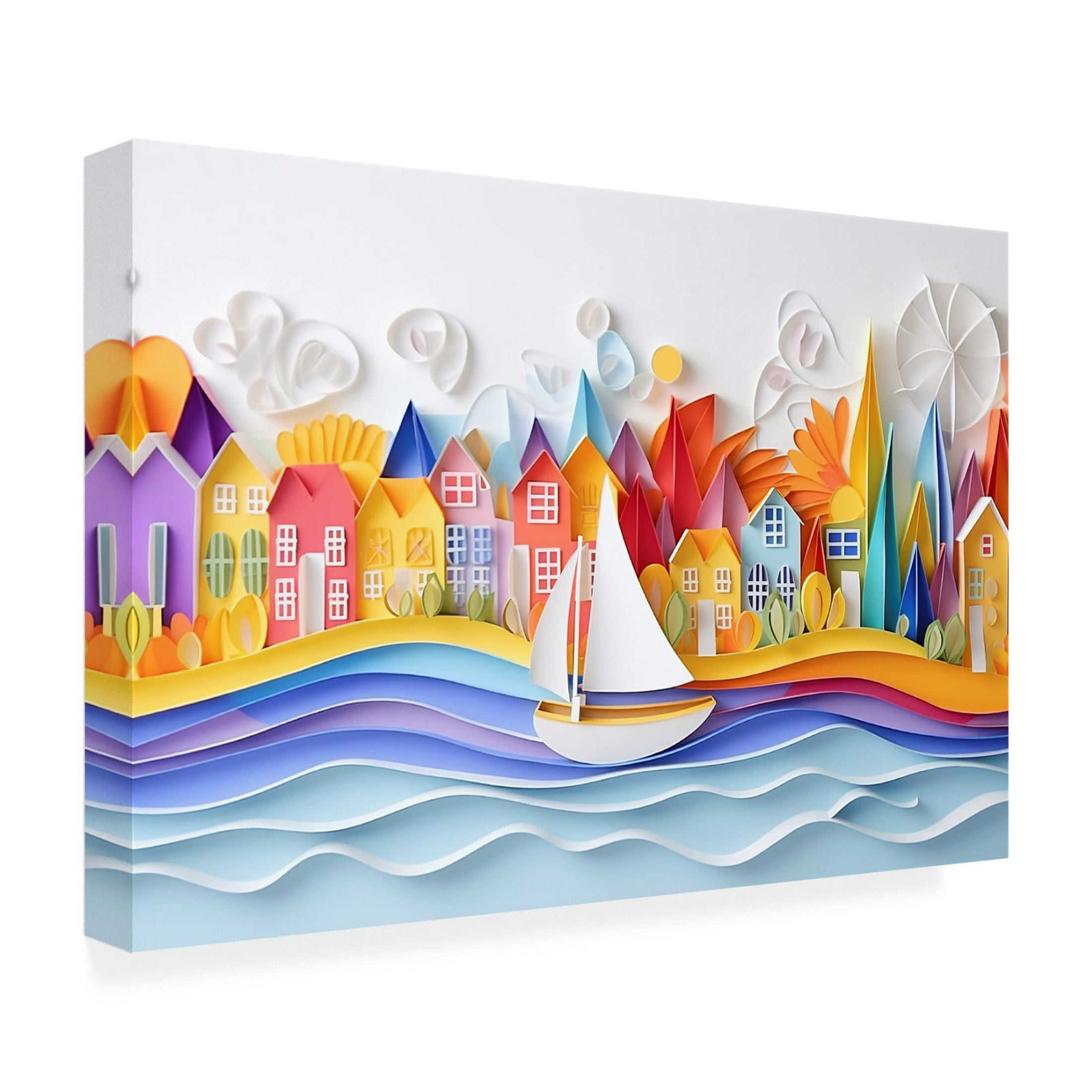 Canvas Wall Art - Ray Heere 'Paper Art Coastal Scene 8' Wall Art for Living Room, Bedroom, or Office Décor by Trademark Fine Art - 19 x 12 Inches