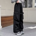 thumbnail image 7 of CYRBOKO Girls Cargo Pants with Pockets, Elastic Waist Loose Fit Casual Drawstring Wide Leg Pants Black Size 5-6 T, 7 of 7