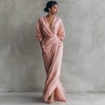 thumbnail image 2 of Brown Linen-Blend Wrap Maxi Dress V-Neck Batwing Sleeve Side Slit Elegant Evening, 2 of 7