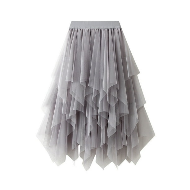 Falda de malla con pomos de cintura alta para mujer: diseño irregular con capullos de hadas, estilizada para un estilo informal/vintage