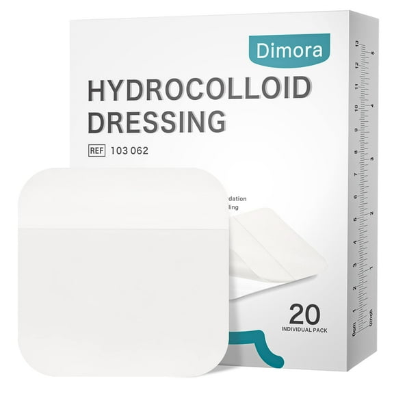 Dimora Hydrocolloid Wound Dressing, 20 Pack Ultra Thin 4" x 4" Large Patch Bandages with Self-Adhesive