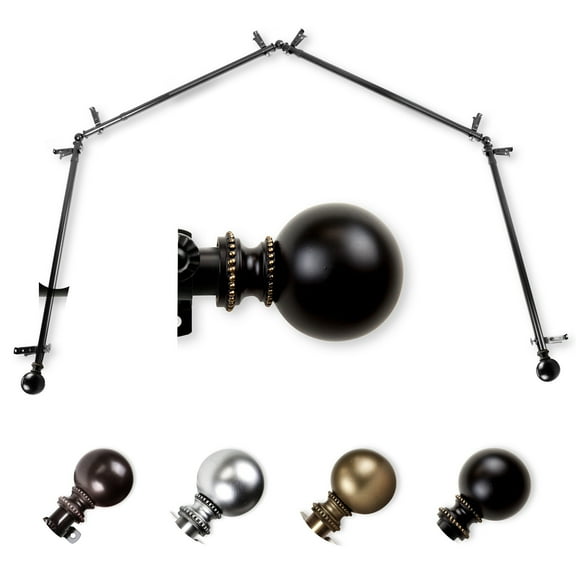 Domovina Elias 13/16" 4-Sided Bay Window Curtain Rod-Color:Black,Size:112-192"