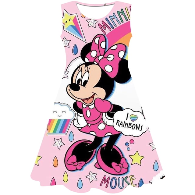 Vestido de Minnie Mouse para niña, vestido de verano con dibujos animados en 3D, vestido de noche para fiesta de cumpleaños para bebé, faldas de la serie Disney, ropa