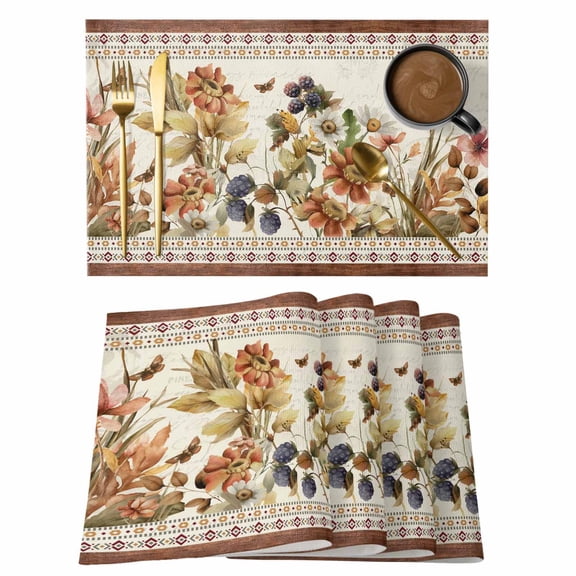 Placemats 1 Pack, Vintage Floral Woven Placemat, Linen Place Mats for Kitchen/Dining Tables, Elegant Pastoral Botanical Retro Art Washable Table Mats for Party