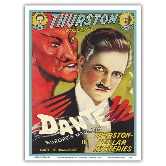Danté the Magician - in Thurston-Kellar Mysteries - Vintage Magic Poster c.1936 - Master Art Print (Unframed) 9in x 12in