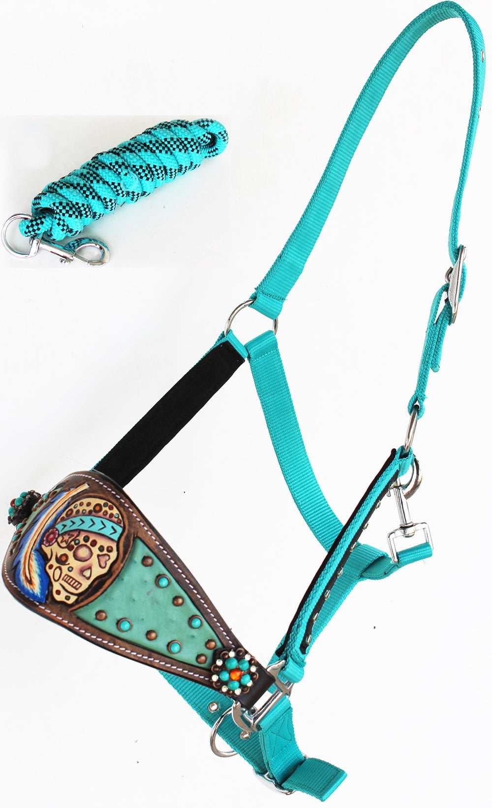 Horse Noseband Tack Bronc Leather HALTER Tiedown Lead Rope 280M44