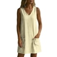 thumbnail image 6 of zbxnLI Womens Striped Dress V Neck Sleeveless Mini Dresses with Pockets Summer Vacation Casual Loose Sundress, 6 of 7