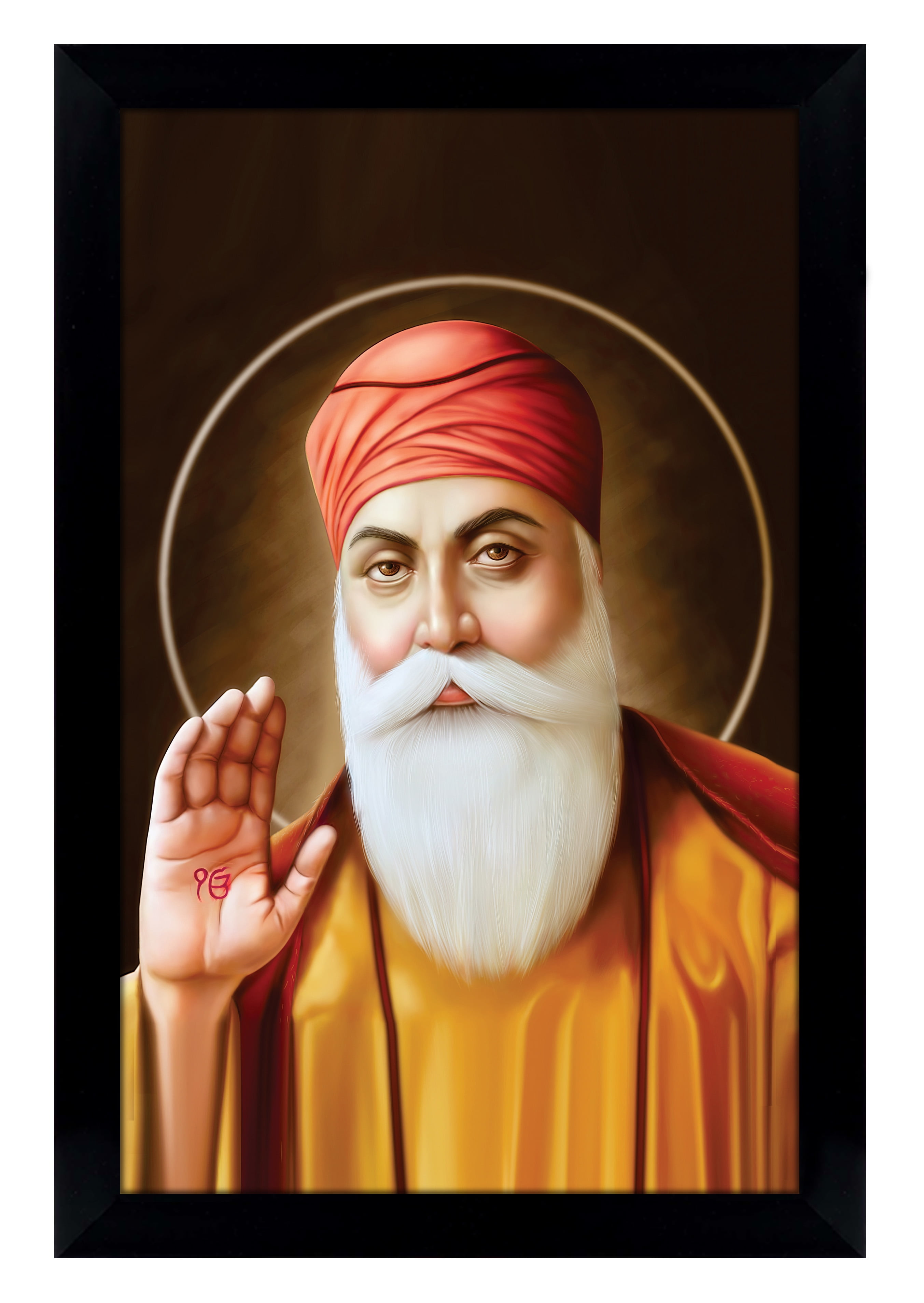 IBA Indianbeautifulart Guru Nanak Dev Ji Giving Blessings Sikh Religious  Poster With Frame Wooden Photo Frame Ready To Hang Must For Home / Office /  Gift Purpose 