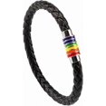 thumbnail image 2 of Gay Pride Bracelet Rainbow Bracelet (2 Packs),couple Black Leather Bracelet Mens Womens Bangle With Rainbow Striped Magnetic Clasp 22cm, 2 of 5