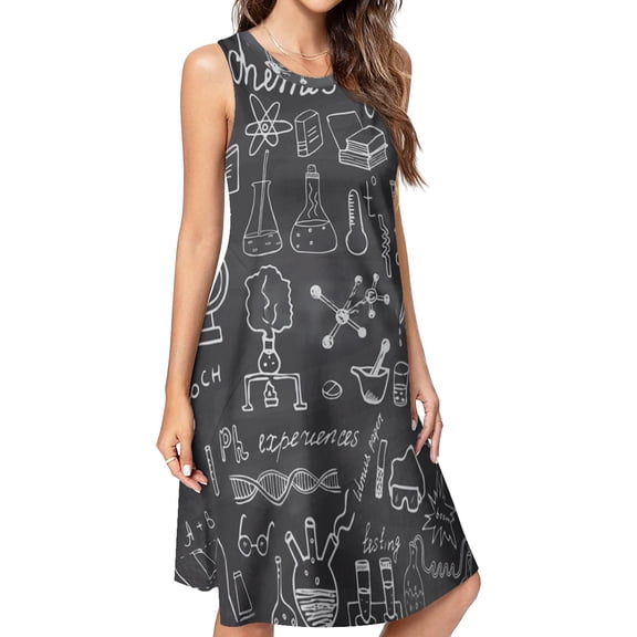 Chemistry and science elements doodle icons Spring Summer Dresses for Women Fashion T-shirt Dress Casual Sleeveless Loose Sundress with Pockets