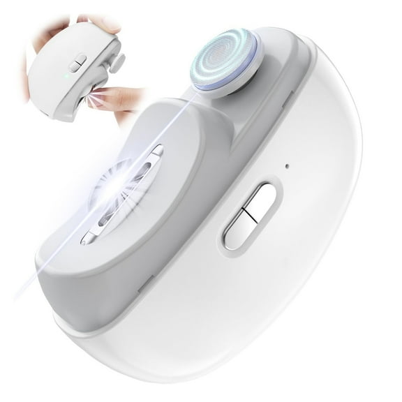 Electric Nail Clipper, 3 in-1 Electric Polishing Automatic Nail Clippers with LED Light & Nail Scraps Storage, Electric Nail Trimmer Automatic Nail Clippers for Baby, Kids, Adults, Seniors (White)