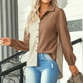 thumbnail image 3 of Lu's Chic Women's Button Up Shirt Long Sleeve House V Neck Slouchy Button Down Shirt Khaki Small, 3 of 5