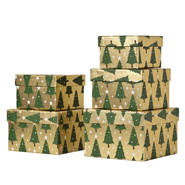 Cajas de regalo PAPER FAIR con forma de árbol de Navidad, juego de láminas doradas, 5 unidades