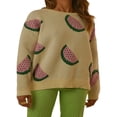 thumbnail image 4 of POINTERTECK Femmes Pulls Tricotés Mignonne Pastèque Citron Imprimé Tops Pull Manches Longues Beige Pastèque M, 4 of 8