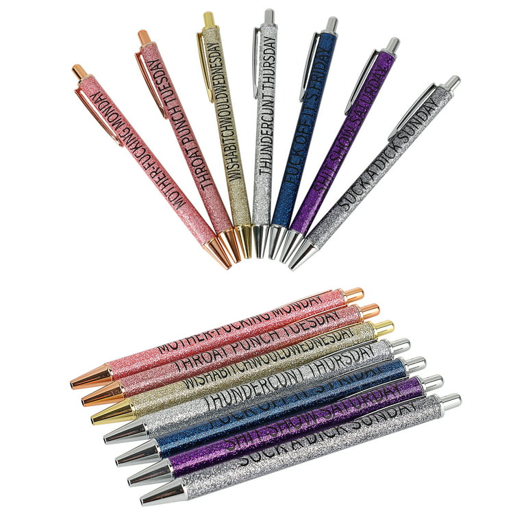 Evil Funny 7pcs New Ball Point Pen Set Lightweight Glitter Stationery  Supplies Multicolor Oil Flow Pens Black Refill 