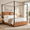 Brown, variant on Bzbbzc Queen Canopy Bed Frame with Tall Upholstered Headboard, 4-Poster Metal Platform Bed with Side Storage Pockets, No Box Spring Needed, Brown