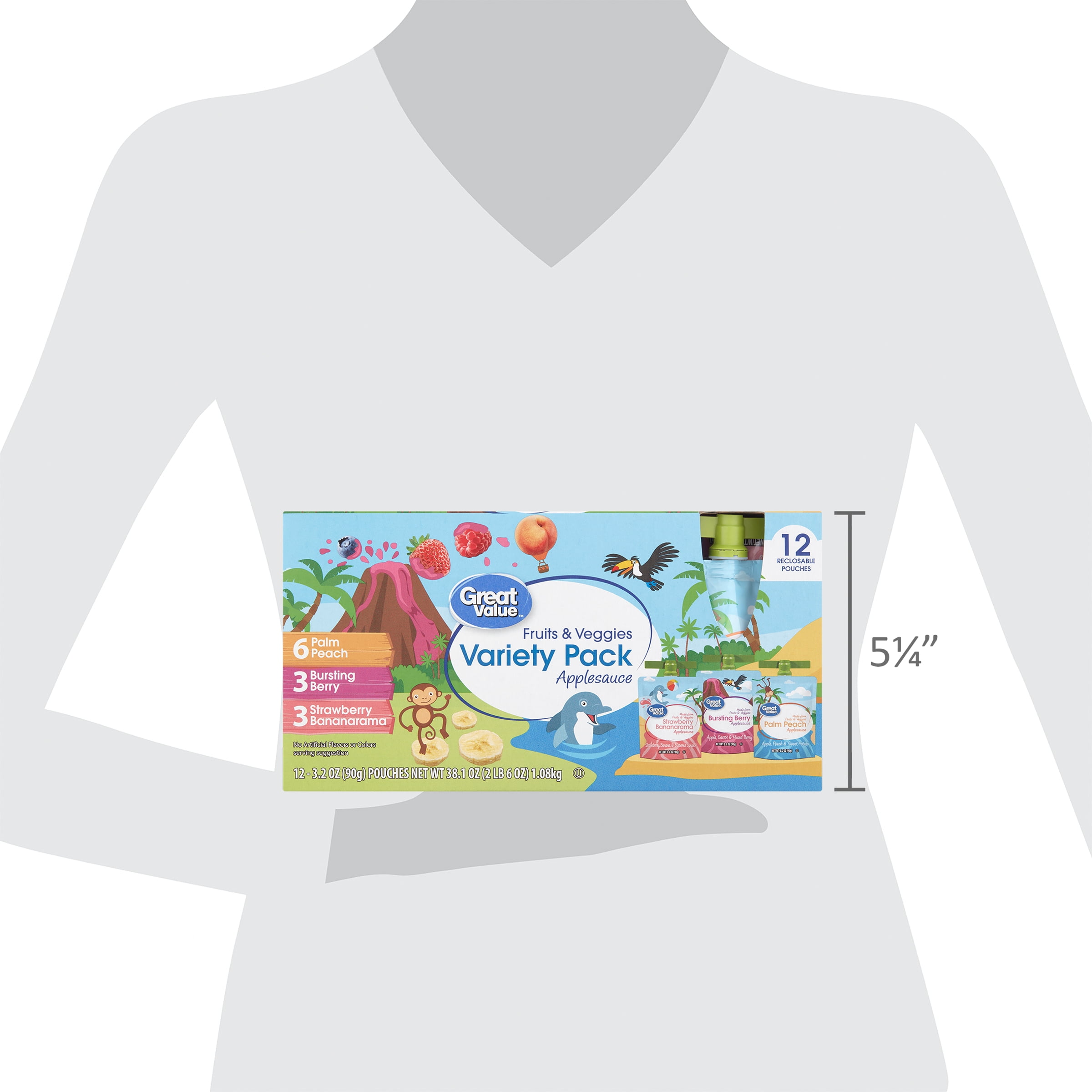 Great Value Fruits and Veggies Variety Pack Applesauce, 3.2 oz, 12 Pouches