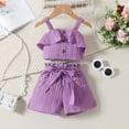 thumbnail image 2 of ZACPNCV Girls Summer 2 Piece Suits Sleeveless Tank Top Cotton Comfy Outfits Kids Girls Breathable Shorts Set Purple 5-6 Years, 2 of 9