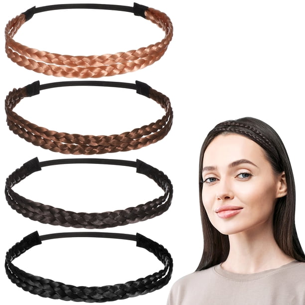 4 Uds. Diadema con nudo doble tejido, banda para el cabello trenzada, lazos elásticos para el cabello, banda cruzada para el cabello, accesorios anudados de satén para el cabello