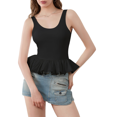 thumbnail image 2 of Gupgi Women Ruffle Bubble Hem Tank Top Solid Color Slim Vest Scoop Neck Backless Peplum Crop Tops, 2 of 7