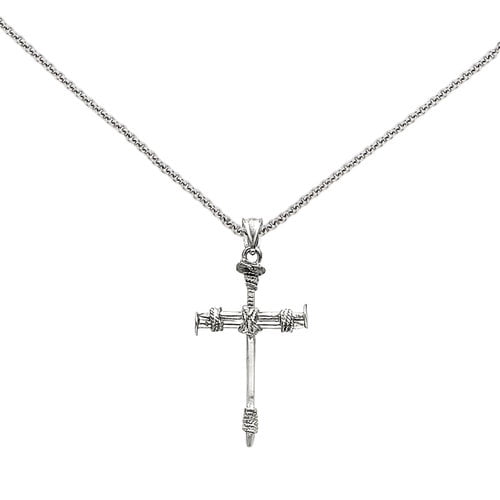 Primal Gold 14 Karat White Gold Nail Cross Pendant with 18inch Cable