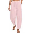 thumbnail image 2 of qolati Barrel Pants Women Casual Loose Wide Leg Lounge Gingham Trousers Elastic Waisted Beach Vacation Palazzo Pants with Pockets Pink L, 2 of 6