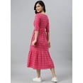 thumbnail image 4 of Janasya Summer Round Neck Half Sleeve Woven Design Pink Cotton Tiered Midi Dress For Women, 4 of 5