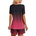 thumbnail image 5 of IROINNID 2PC Pajamas Set for Women Loose Short Sleeve Shirts with Comfy Shorts Gradient Sleepwear Pajamas Sets,Burgundy, 5 of 7