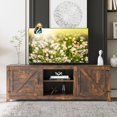 thumbnail image 2 of Farmhouse TV Stand for 75 Inch TV, Rustic Entertainment Center with Barn Door, Wood Farm house Media Console Cabinet with Adjustable Shelf for Living Room, Bedroom, Rustic Brown, 2 of 9
