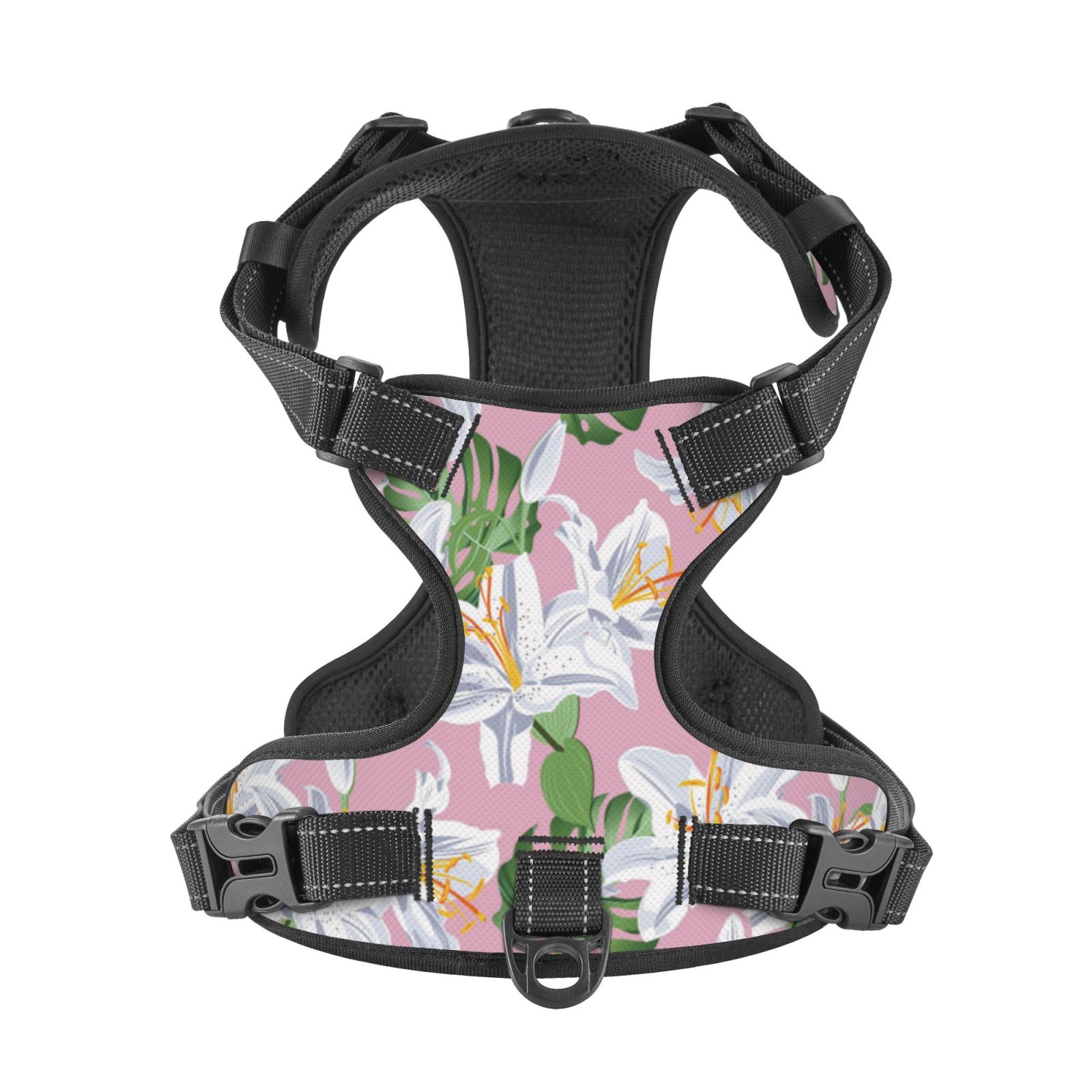 Kdxio Lilies Flowers Print No Pull Dog Harness Adjustable Reflective Oxford Easy Control Medium Large Dog Harness for Training and Everyday-Medium