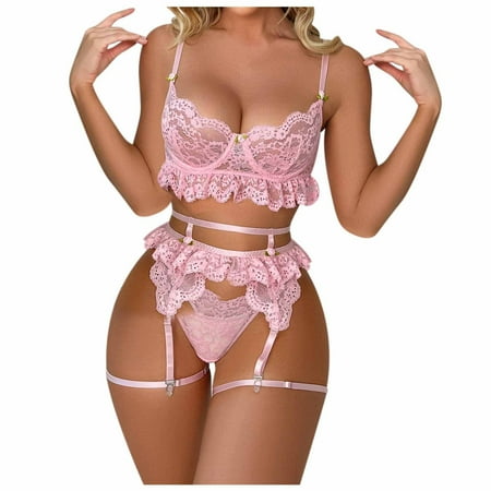 

Lingerie Sets Women Christmas Ladies Fashion Sexy Cute Lingerie Hollow Lattice Ruffles Sexy Underwear Thong Garter Belt Suit Lace Push Up Lingerie Set Lace Mesh Lingerie Sexy Sets
