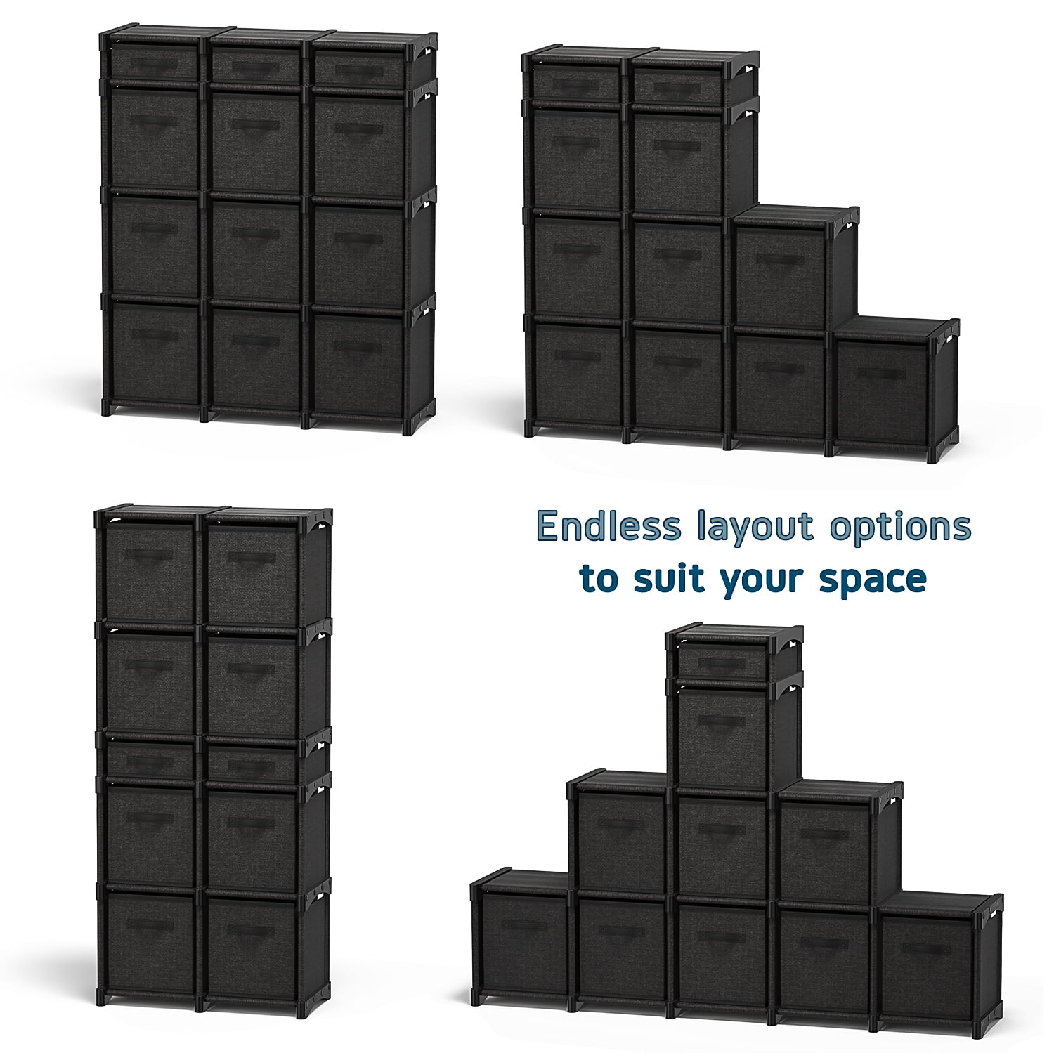 Clara Clark 12 PC Cube Storage Organizer for Bedroom - Box Storage Cuber Orgainzer - Storage Shelves Units for Living Room, Office, & Playroom - Black