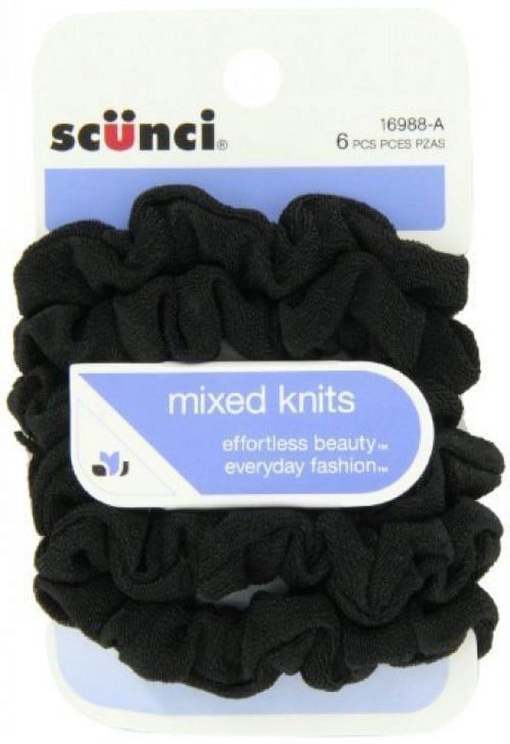 Scunci Effortless Beauty Mini Slinky Black Twisters, - 6 Packs Of 6 Count = 36 Count