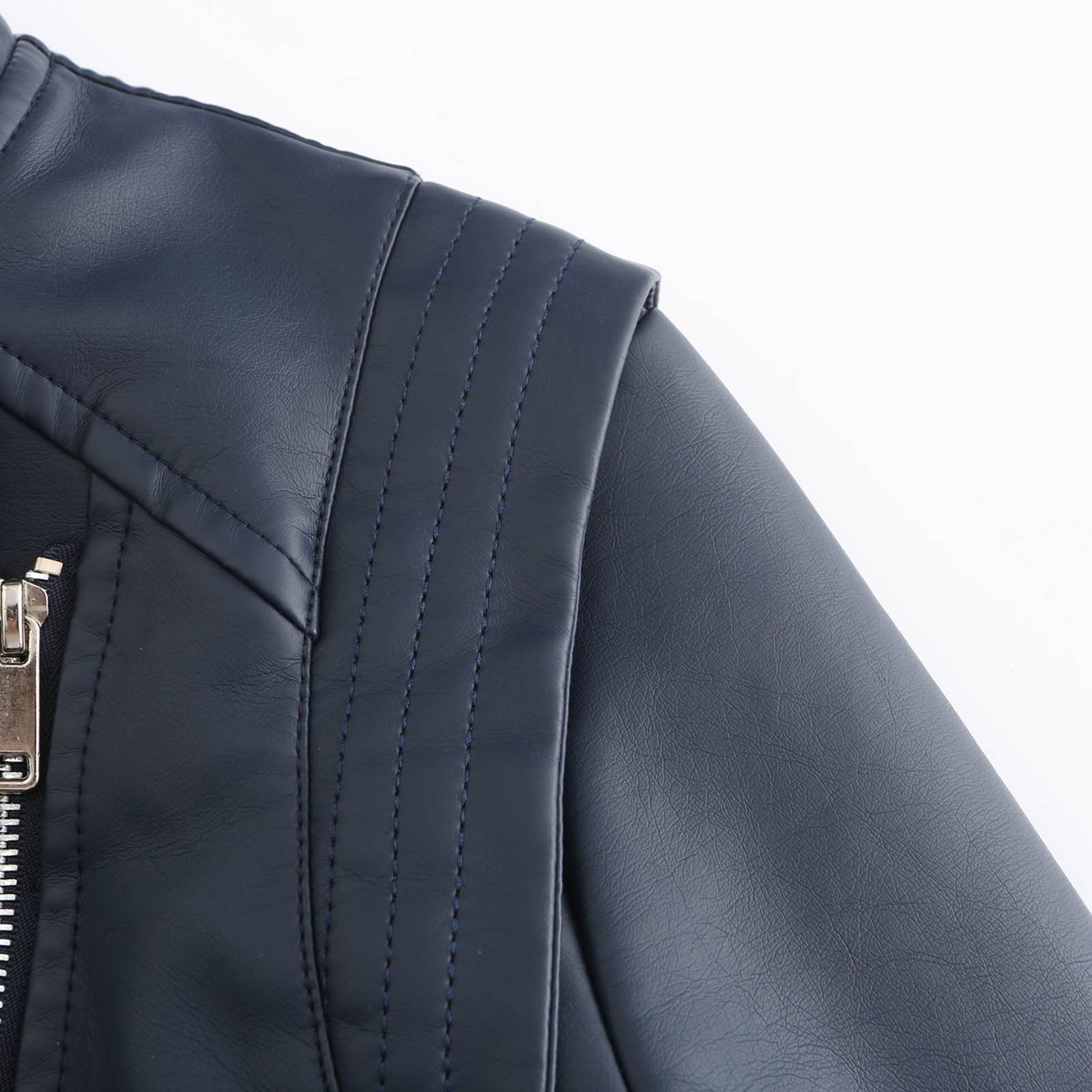 Ashirexll Leather Jacket Women Plus Size Solid Color Long Sleeve Zipper Classic Faux Leather Moto Lightweight Jacket Dark Blue XXL