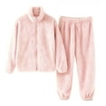 thumbnail image 5 of IVEYRTF Girls Solid Color Plush Two-Piece Set Stand Collar Fleece-Lined Warm Fall Winter Casual Comfortable Fit Homewear Cozy Outfit(Pink,12-13 Years), 5 of 5
