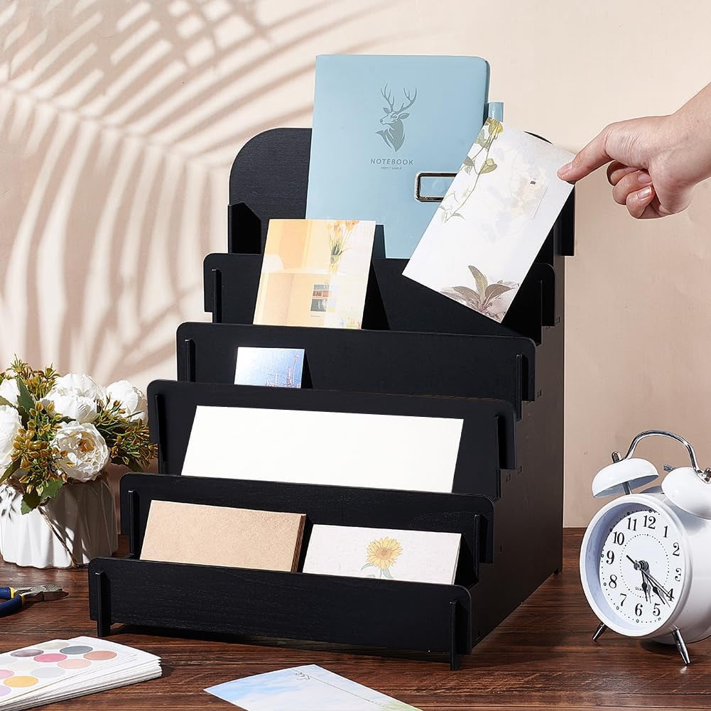 Greeting Card Display Stand 5 Tier Black Card Holder Card Organizer Bookmark Display Multipurpose Card Display Rack Display Stand For Birthday Cards Stickers Retail Showcase Vendor Events