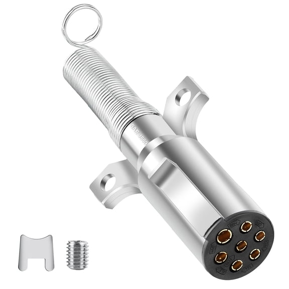 1Pack 7 Way Round Trailer Connector for Trailers, Semi Truck Tractors,7-Pin Trailer Plug with Spring-Guard by Heavy Duty Die-Cast Plug Assembly, 7 Way Replacement Adapter Plug