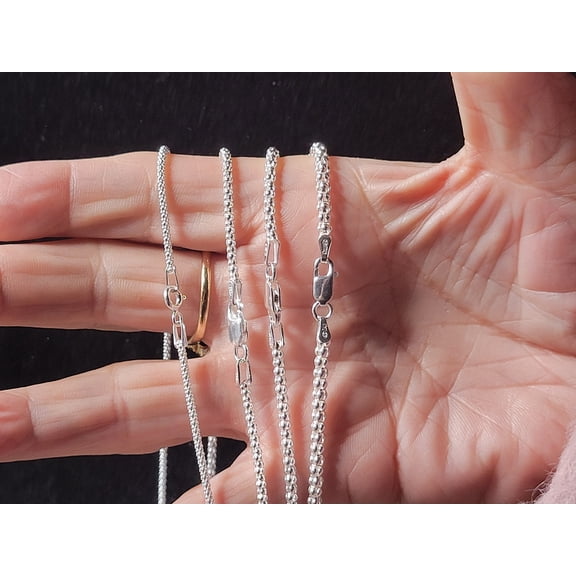 925 Sterling Silver Popcorn Mesh Chain Necklace 1.5mm Italy Jargod